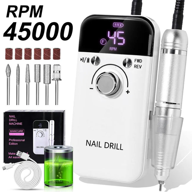 45,000 RPM Rechargeable Electric Nail Drill – Professional Portable Manicure Tool