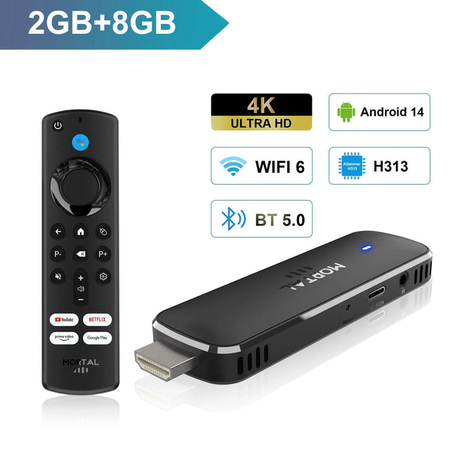 Mortal Q8 – TV Stick Android 14, Wi-Fi 6, BT 5.0, Google Assistant
