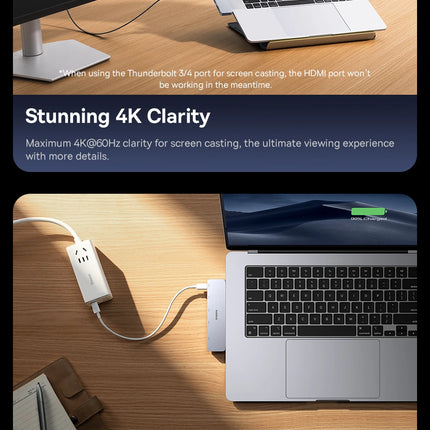 DIBELLAY Dual USB-C Hub 4K HDMI, 40Gbps, USB 3.0, SD/TF for MacBook Pro/Air