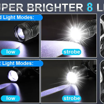 800W Rechargeable LED Headlamp with IR Sensor for Fishing & Camping