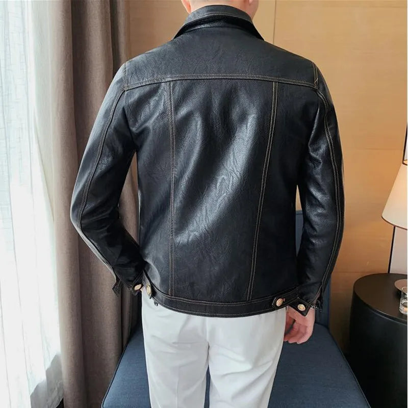 Jacket Men Style Long Sleeve Zipper Leather