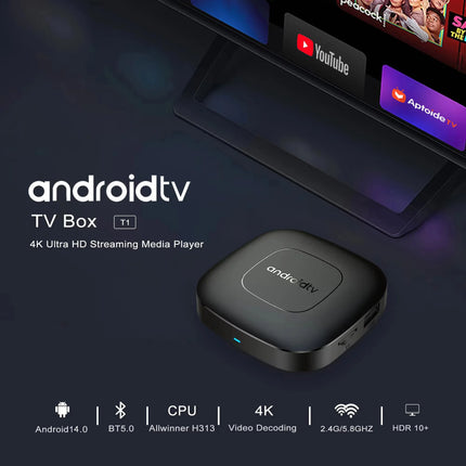 Global Version Mortal T1 Smart Streaming Media Player TV Box AllwinnerH313 Android13 2.4G&5G Wifi 4K  Bluetooth Google Assistant