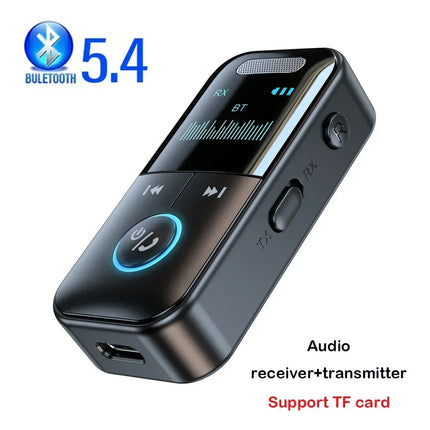 RUTI Bluetooth 5.4 Aux Adapter Audio Receiver Transmitter 3.5mm LED Display for Car/Home Stereo/Wired Headphones/Speaker/TV