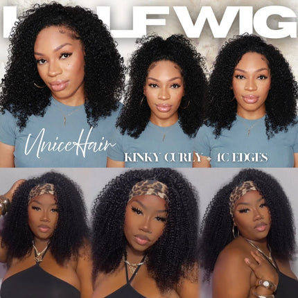 “UNice Drawstring Kinky Curly Half Wig – 4C Edges, Beginner Friendly”