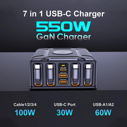 550W 7-in-1 GaN Charging Station with Retractable USB-C Cable
