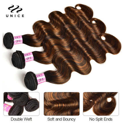 UNice Brazilian Body Wave Hair Bundles with Closure – Honey Blonde Highlights”