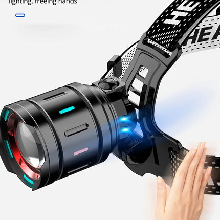 800W Rechargeable LED Headlamp with IR Sensor for Fishing & Camping