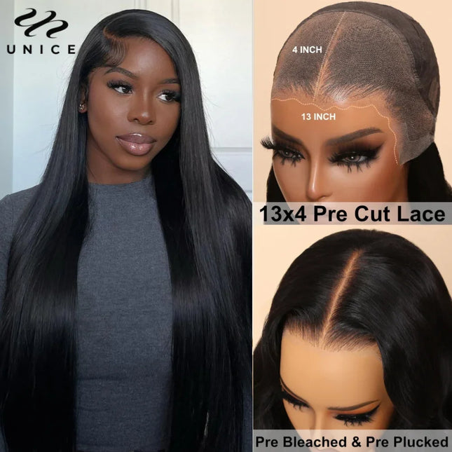 UNice Pre-Everything 13x4 Lace Front Wig – Pre-Bleached, Pre-Cut, Straight Human Hair”