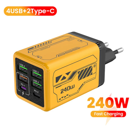 Chargeur USB-C 240W 6 Ports Charge Rapide EU/US/UK