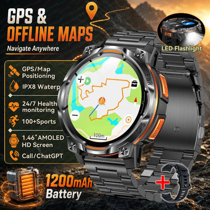 GPS Sports Smart Watch with Flashlight