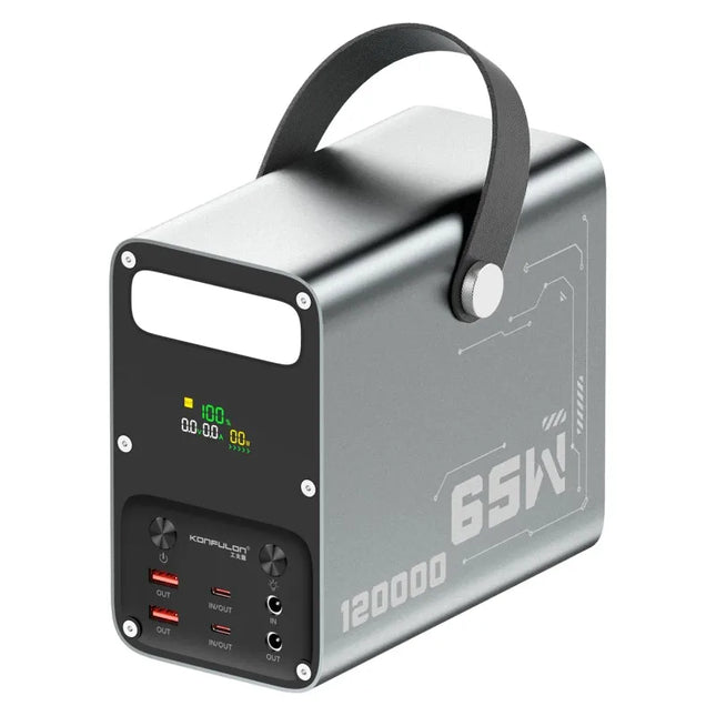 120000mAh LiFePO4 Power Bank 65W PD Portable Power Station