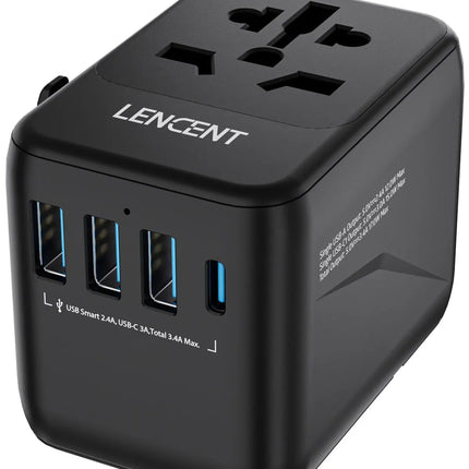 LENCENT Universal Travel Adapter with USB-C PD Fast Charging