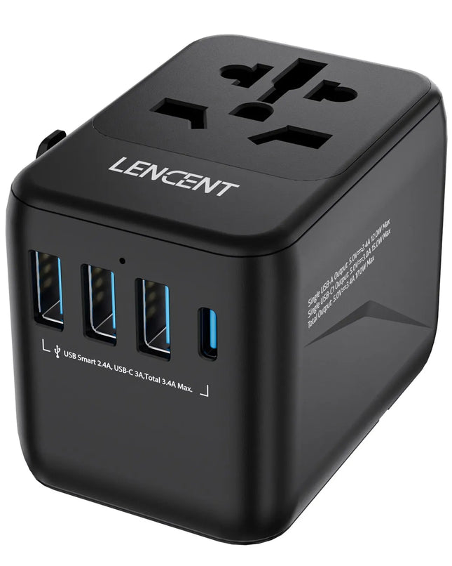 LENCENT Universal Travel Adapter with USB-C PD Fast Charging