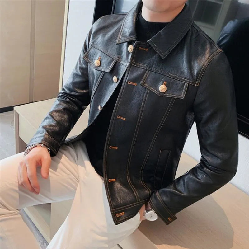 Jacket Men Style Long Sleeve Zipper Leather