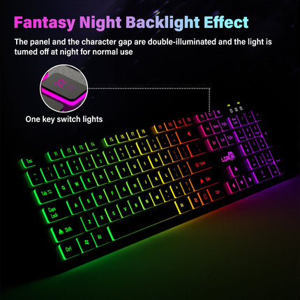 RGB Backlit Gaming Keyboard – Wired USB, Silent Keys