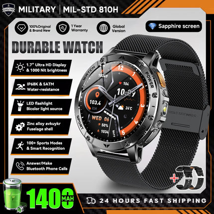Military Sports Smart Watch with Flashlight