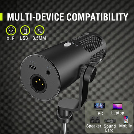 DIBELLAY FIFINE Tank3 USB/XLR Dynamic Microphone – Studio Podcasting, Noise Reduction, Premium Sound