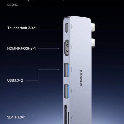 DIBELLAY Dual USB-C Hub 4K HDMI, 40Gbps, USB 3.0, SD/TF for MacBook Pro/Air
