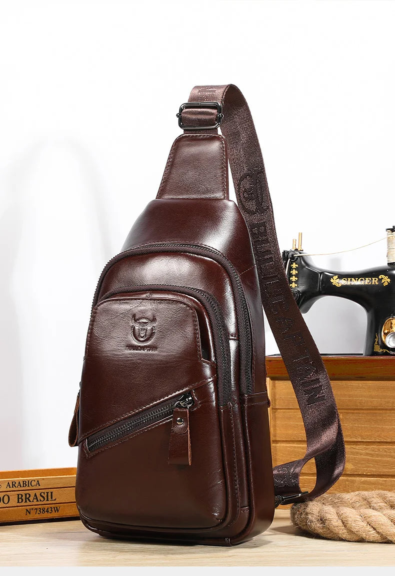 Men's Leather Chest Bag Large Capacity
