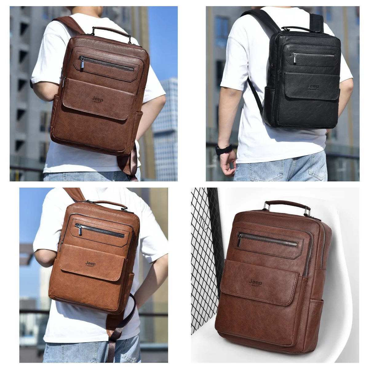 New Backpack Men School Bags 15.6 inches Laptop Backpacks High quality leather