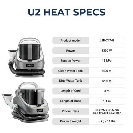 1300W Steam Carpet Cleaner 13kPa Suction 100°C Deep Stain Remover