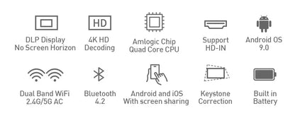 P09-II Portable DLP Mini Pocket Projector Android 9.0 2GB RAM 32GB ROM WIFI5 BT4.2 4K HD Beamer Home Cinema LED Video Projector