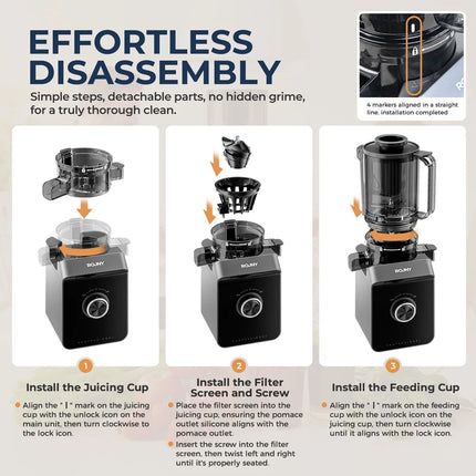 ROUNY Slow Juicer – Cold Press, Easy Cleaning & Large Feed Design