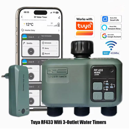 Tuya WiFi + RF433 Smart 3-Way Garden Water Timer