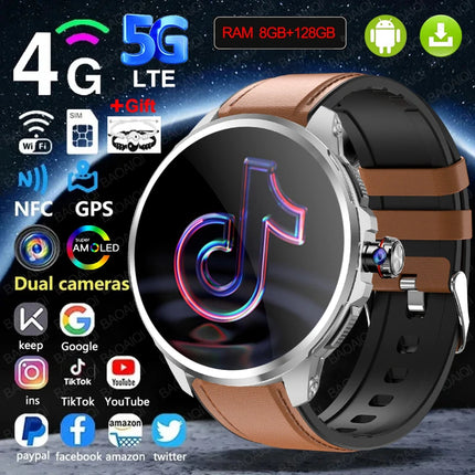 DIBELLAY 5G/4G Smartwatch – 1.95" AMOLED, 8GB+128GB, 900W Camera, GPS, WiFi, Android 9.0, 2100mAh