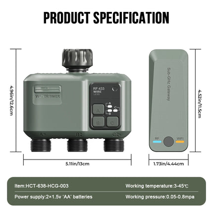 Tuya WiFi + RF433 Smart 3-Way Garden Water Timer