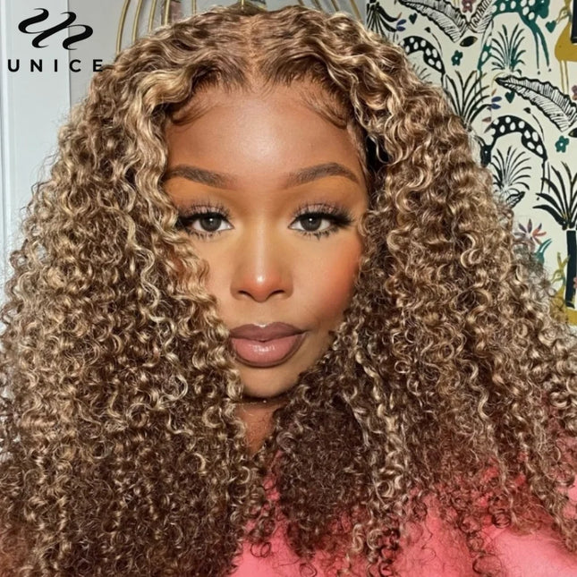 Perruque UNice Curly – Blond mèches, lace closure 6x4.75, glueless