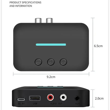 Bluetooth 5.3 Audio Receiver with AUX & RCA