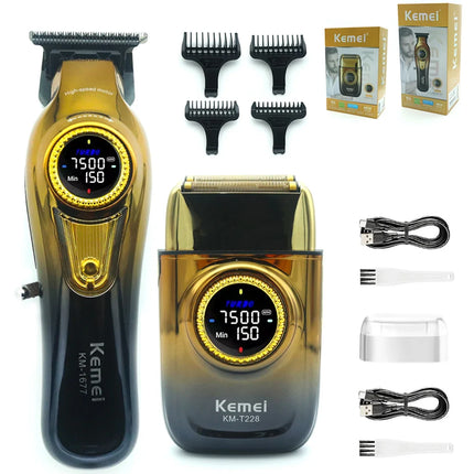 Kemei 1691 1677 T228 Kit Rechargeable Barber Hair Clippers Electric