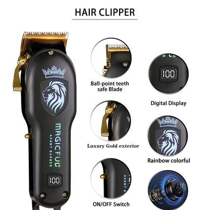 MAGICFUL New Professional Hair Clipper Rechargeable Electric Trimmer For Men