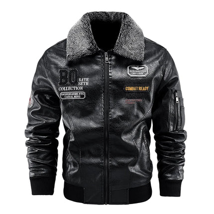 Men’s Detachable-Collar Faux Leather Jacket