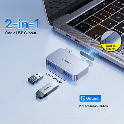 DIBELLAY Dual USB-C Hub 4K HDMI, 40Gbps, USB 3.0, SD/TF for MacBook Pro/Air