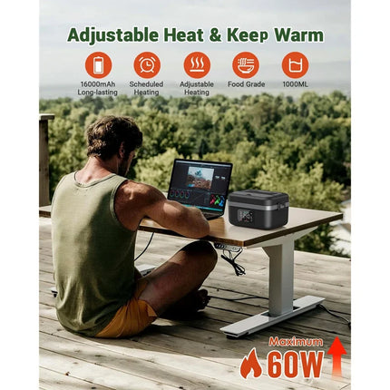 A52Q Cordless Self-Heating Lunch Box – 16,000mAh, Perfect for Office, Car & Travel