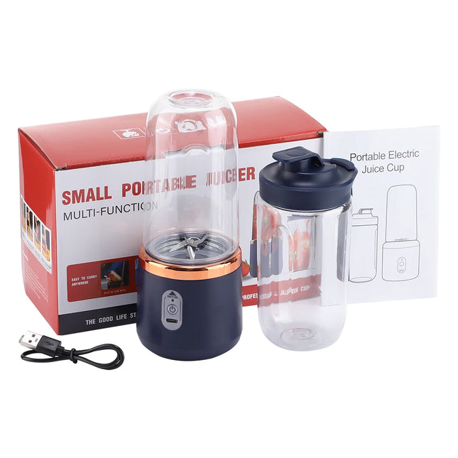 6-Blade Portable Juicer – USB Rechargeable Blender with 2 Cups