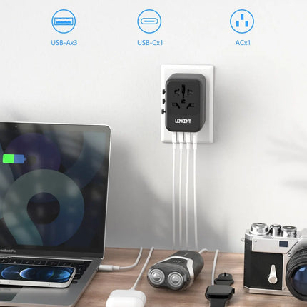 LENCENT Universal Travel Adapter with USB-C PD Fast Charging