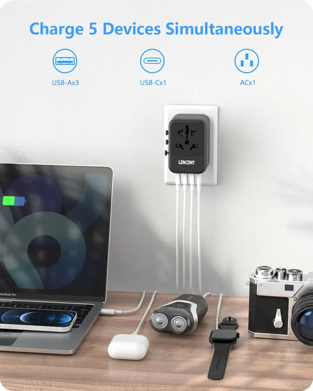 LENCENT Universal Travel Adapter with USB-C PD Fast Charging