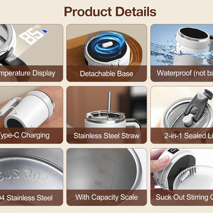 DIBELLAY – Tasse Magnétique Auto-Mélangeuse Rechargeable en Acier Inoxydable