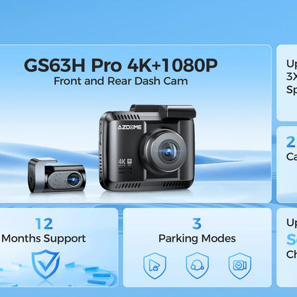 AZDOME Dash Cam GS63H Pro 4K+1080P 2.4" WiFi 6 GPS Car Camara