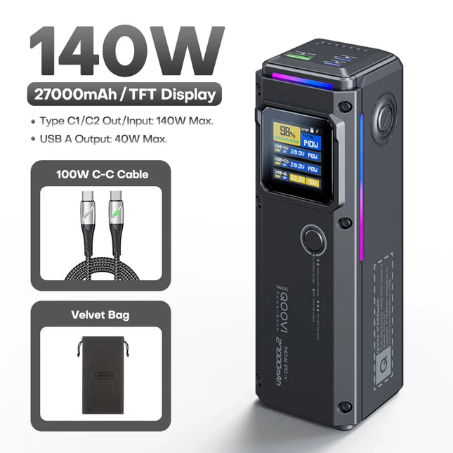 QOOVI 27000mAh Power Bank – Charge rapide 140W