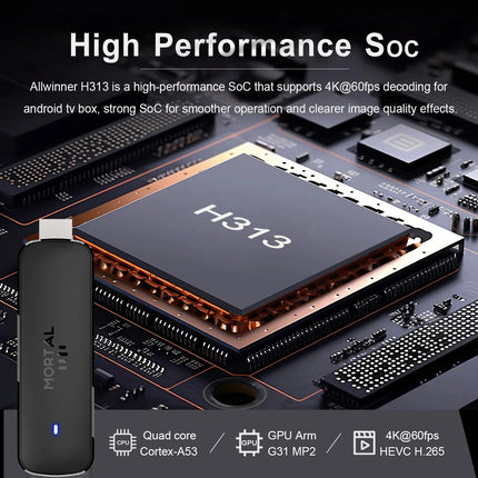 Mortal Q8 – TV Stick Android 14, Wi-Fi 6, BT 5.0, Google Assistant