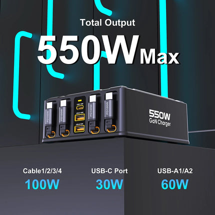 550W 7-in-1 GaN Charging Station with Retractable USB-C Cable