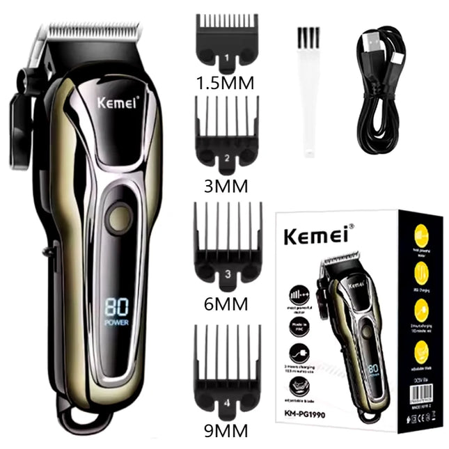 Kemei Professional Hair Clipper Electric Barber Clipper USB Rechargeable