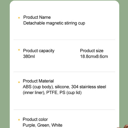 DIBELLAY – Tasse Magnétique Auto-Mélangeuse Rechargeable en Acier Inoxydable