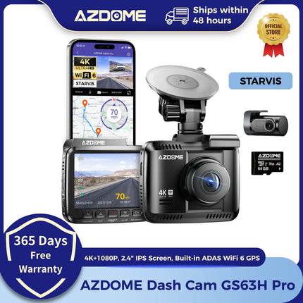 AZDOME Dash Cam GS63H Pro 4K+1080P 2.4" WiFi 6 GPS Car Camara