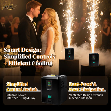 350W Mini Cold Spark Machine - Portable with Auto Cutoff,  Fountain Spark Effects for Stage/Wedding
