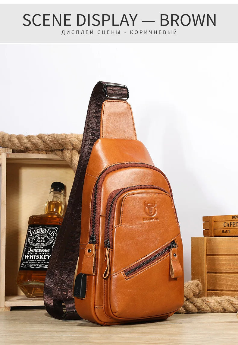 Men's Leather Chest Bag Large Capacity